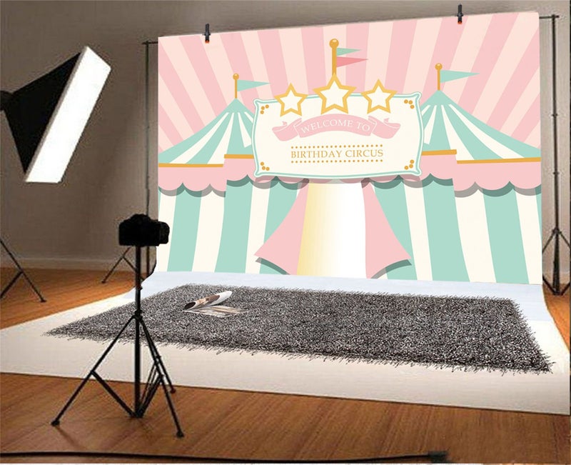 AOFOTO 7x5ft Welcome to Birthday Circus Background Abstract Tents Baby Party Decoration Photography Backdrop Sweet Princess Girl Children Infant Banner Photo Studio Props Vinyl Wallpaper - Image 2